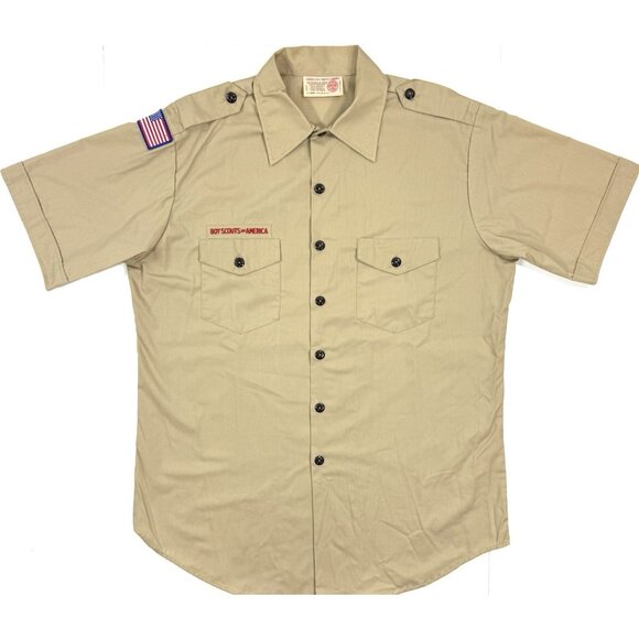 Vintage Boy Scouts Of America Mens Official Uniform Shirt Size Large Made In USA - Picture 1 of 10